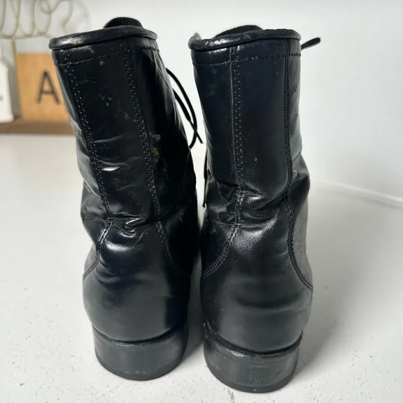 Laredo Kiltie Lace-Up Ankle Boots Womens 7M Black Leather Western Vintage Roper - Picture 5 of 8